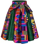iooiooi African Women's Red & Green Velvet Patchwork Skirt Fashionable High Waist Ankara Printed ...