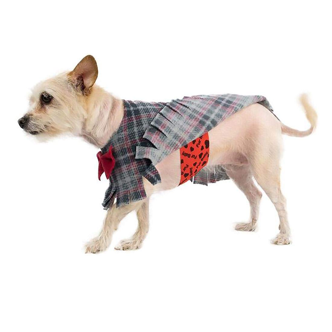 Pooch-O Fleece Grey Plaid with Bow Dog Poncho, Medium