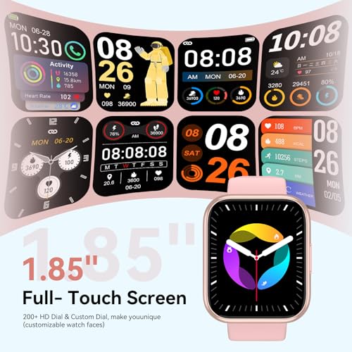 Image of Smart Watch for Women - 1.85 inch HD 2026 Upgraded Fitness Tracker Bluetooth Call and Text Smartwatch with 7 Day Battery 5 ATM Waterproof Heart Rate Sleep Monitor 130+ Sport Modes for Android & iOS (Pink)