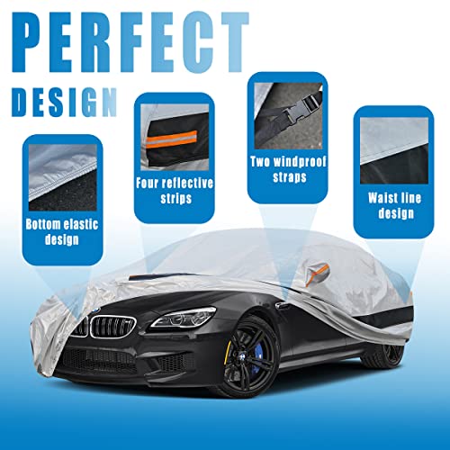 Image of 10 Layers Saloon Car Cover Waterproof Breathable Large,100% Waterproof Outdoor Car Covers Rain Snow UV Dust Protection Custom Fit for Audi A8, Mercedes-Benz S-Class, BMW 7 Series, Etc.