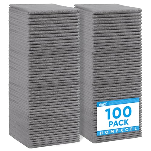 Image of HOMEXCEL Grey Microfiber Cleaning Cloth 100 Pack, Microfiber Towel for Cars, Lint Free, Scratch-Free, Highly Absorbent, and Cleaning Rags for House, Window and Glass, Cars, TV Screen 11.5 X11.5 inch
