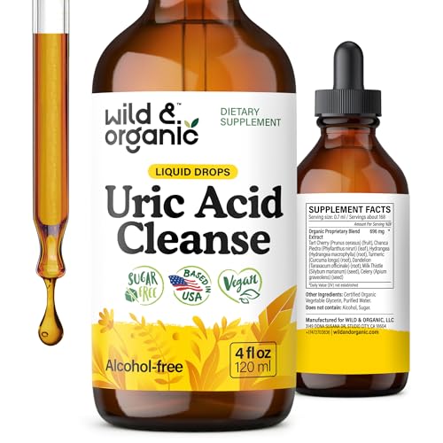 Wild & Organic Uric Acid Cleanse Liquid Drops - Tart Cherry, Turmeric, Celery, Chanca Piedra,...