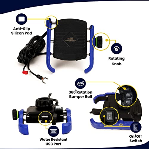Image of GRAND PITSTOP Grandpitstop Adjustable Mobile Holder- with Charger-Jaw Grip for Bike /Motorcycle /Scooter Handlebars (Blue)