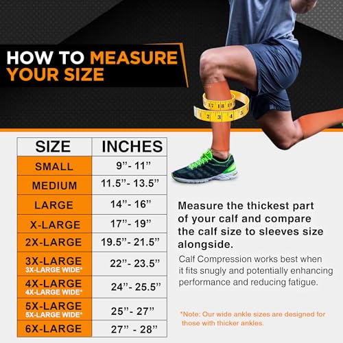 Image of Doc Miller Calf Compression Sleeve - 1 Pair 20-30mmHg Support (Orange, 4X-Large) | Graduated Support for Running, Shin Splints, Calf Strain, Knee High, Small to 6XL Plus Size