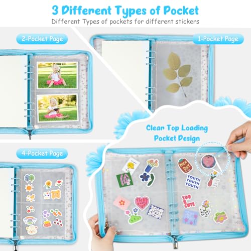 Image of 7 in 1 Sticker Storage Organizer, A5 Reusable Zipper Binder with Tools | Durable Pvc 6-Ring zipper sticker binder, Cute and Shiny Cover, Stickers Not Included