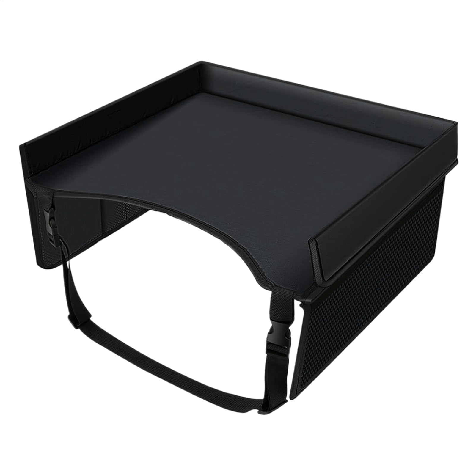 Bandeja de coche para niños - Mesa de viaje plegable con organizador, correas ajustables, ideal para viajes largos en coche o avión, negro