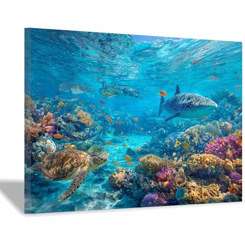 Toile murale mer pour habiller un grand mur de salon vide avec un cadre vert 70x100