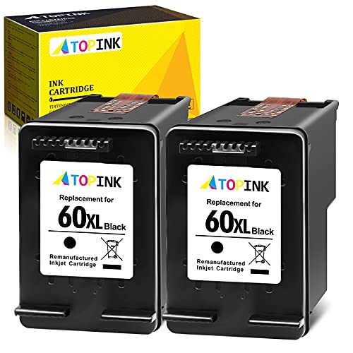 ATOPINK Remanufactured Ink Cartridge Replacement for HP 60 XL 60XL (2 Black) Work with PhotoSmart C4700 C4600 D110a C4795 C4750 C4680 Envy 100 114 120 110 111 DeskJet F4235 F4400 F4580 F2430 Printer