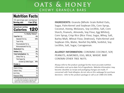Sunbelt Bakery Oats & Honey Chewy Granola Bars, 80-1.0 OZ Bars (8 Boxes)