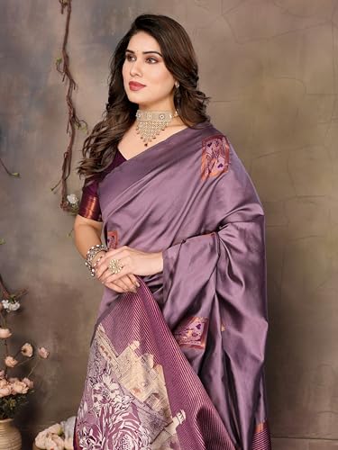 Image of Sidhidata Women's Kanjivaram Banarasi Soft Silk Saree With Unstitched Blouse Piece (Silk Box Flower)