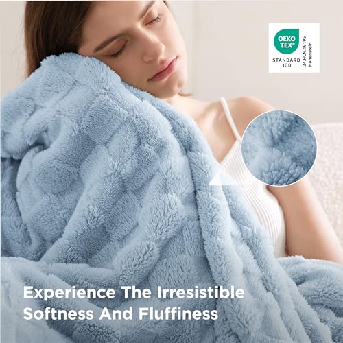 Bedsure GentleSoft Baby Blue Throw Blanket for Couch - Checkered Fleece Blankets Gifts for Kids Girls, Cute Soft Cozy Throw for Bedroom Home Decor Gifts, Light Blue, 50x60 Inches by Bedsure - Image 4