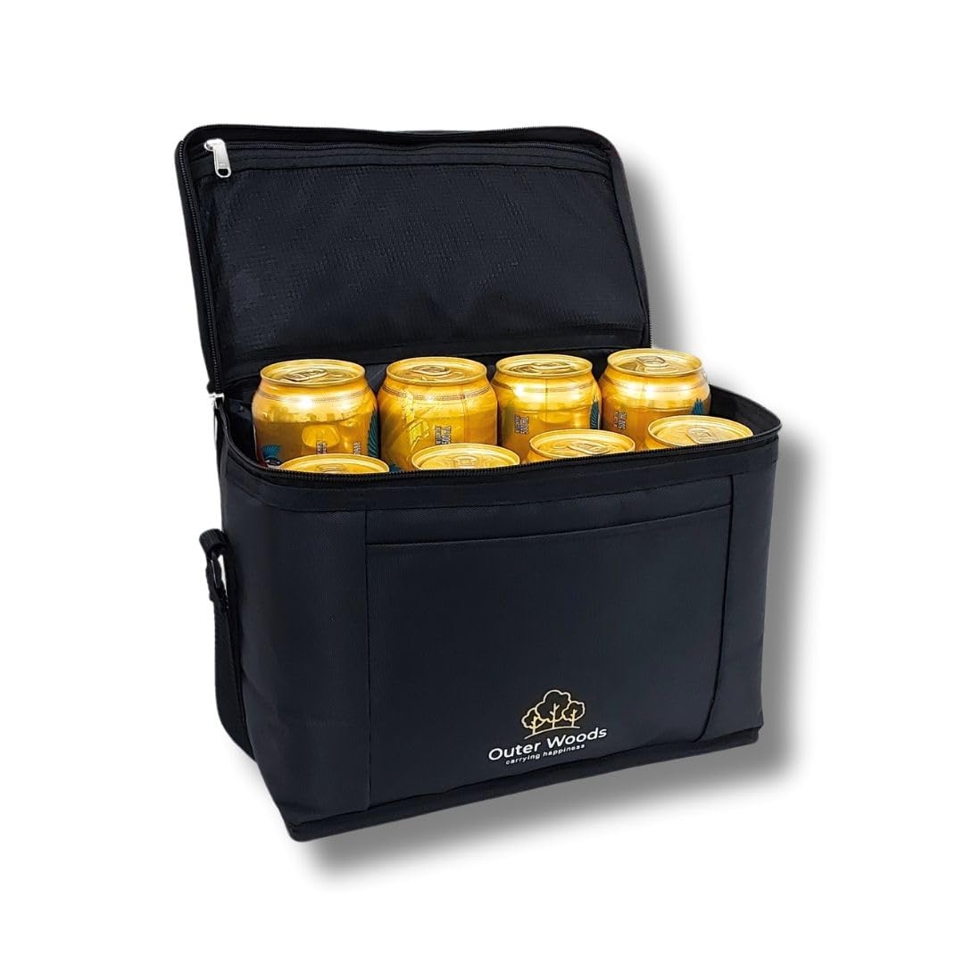 - 8-Can Insulated Cooler Bag – Fits 500 ml Cans, 10-Hour Cold Retention – Ideal Travel Beer & Drink Cooler with 2 Ice Gel Packs (Black)