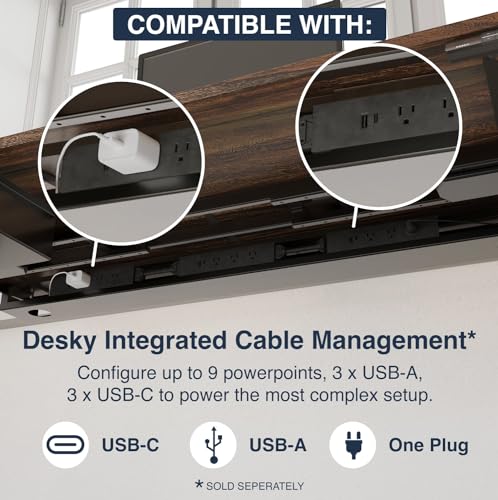 Image of Desky Dual Hardwood Sit Stand Desk - Electric Standing Desk - Dual Motor,3 Stage Adjustable Height Desk - Solid Wood Whole-Piece Top - Standing Desk with Cable Management