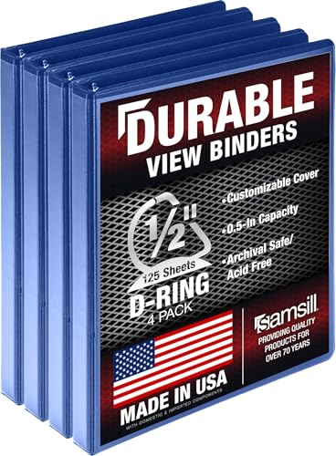 Image of Samsill Durable 0.5 Inch Binder, D Ring Binder, 100% Recycled Chipboard, Blue, 4 Pack