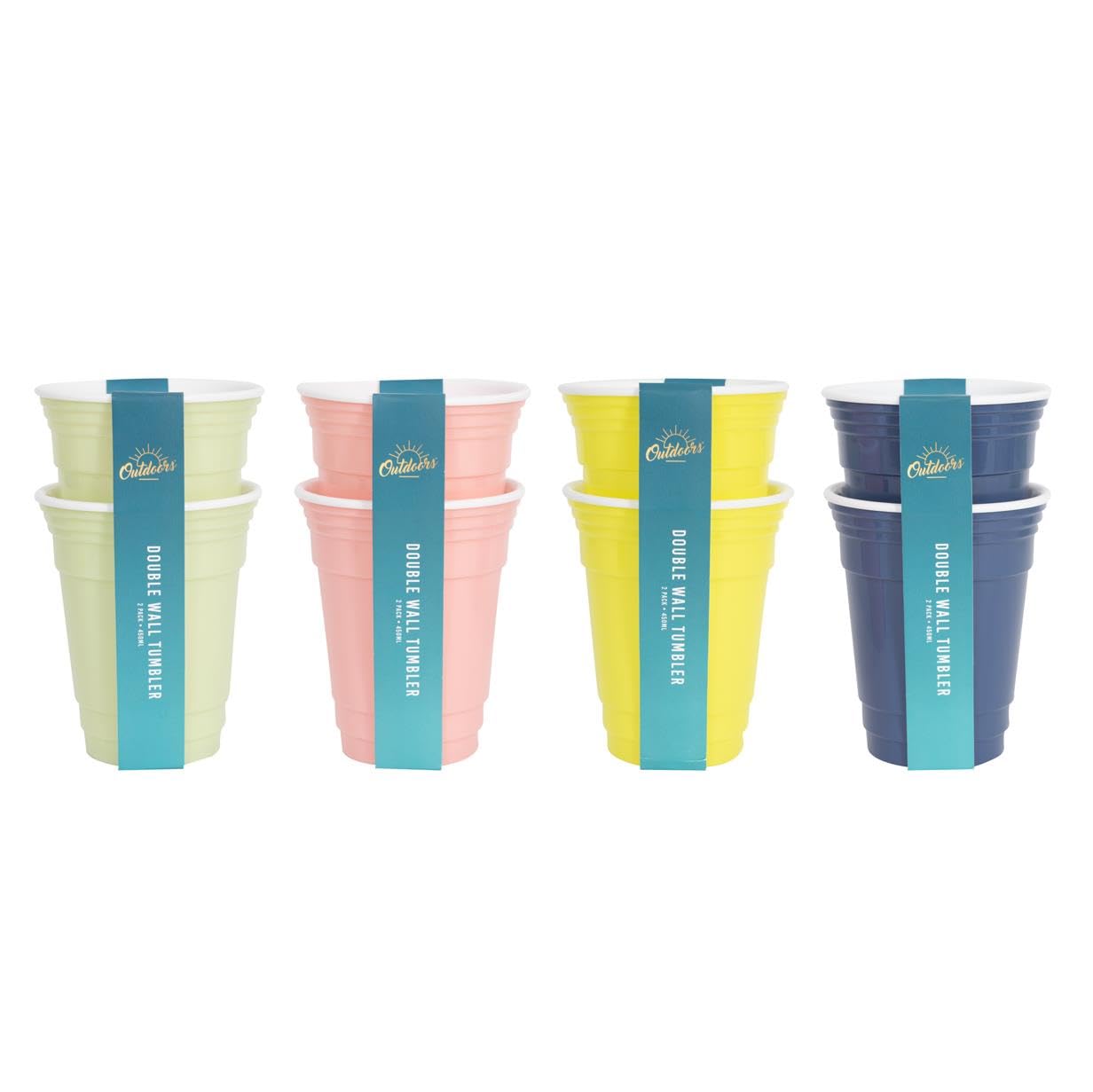YöL Set of 8 Jumbo Double Wall Tumblers Cups Summer Dining Outdoor Picnic BBQ Pink Green Blue Yellow Drinks Glasses