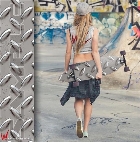 Diamond Plate Metal 02 - Decal Style Vinyl Wrap Skin fits Longboard Skateboards up to 10