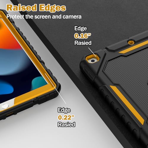 Image of ZoneFoker Case for iPad 9th /8th /7th Generation 2021 /2020 /2019(10.2 inch), Heavy Duty Military Grade Shockproof Rugged Protective 10.2 inch Cover with Built-in Stand for iPad 9 8 7 Gen (Black+Gold)