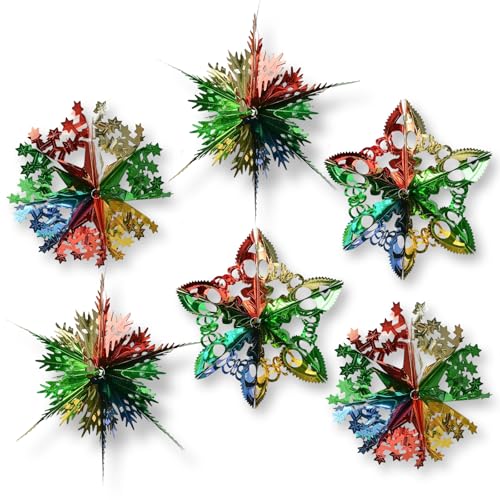 Weilin 6 Pcs Colorful Christmas Ceiling Decorations 15in Foil Ceiling Hanging Christmas Decorations Multicolor Hanging Retro Decorative Balls Indoor for Birthday Wedding Xmas Holiday Party Supplies