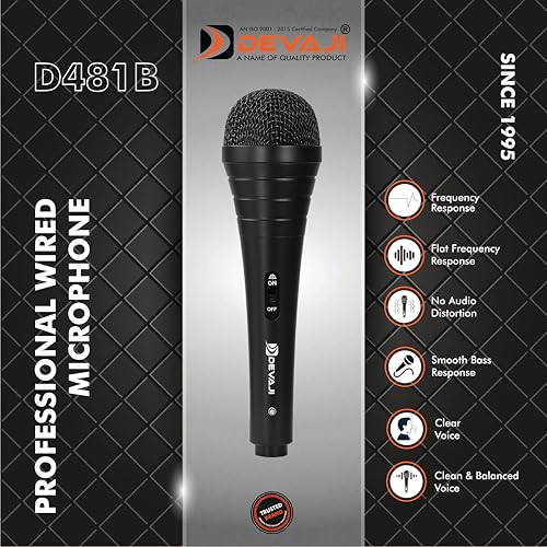 Image of Devaji D481A Professional Wired Microphone | Dynamic XLR Mic with 5-Meter Cable | Clear Balanced Sound, Smooth Bass, No Audio Distortion | Perfect for Singing, Stage, Karaoke, (D481B)