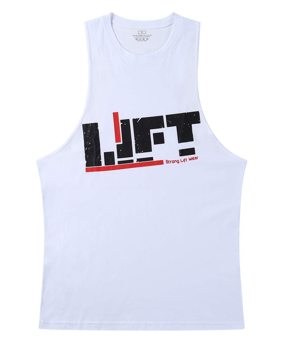 YeeHoo Lift Men's Bodybuilding Gym Tank Tops Workout Stringer Sleeveless Shirts Vest Cotton White