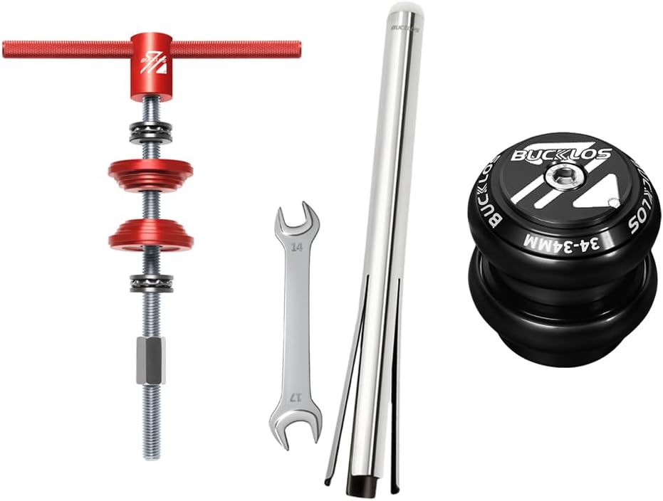 BUCKLOS Bike Headset,Bottom Bracket, Bearing Press-in Tool & Headset Cup Removal Tool Head Parts Remover for -1/8, 1-1/4, 1-1/2 inch for Repair RED & 1-1/8 Bike Headset Threadless 34-34mm Black