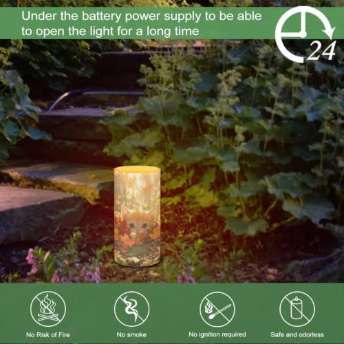 Image of Poceacles Flameless Candle Electric LED Lights with Timer Remote Color Lights, 3 AAA Batteries Operated (Not Include) Tealight for Home Indoor Fall Decor, Cartoon Cat Fall Forest Autumn Leaf