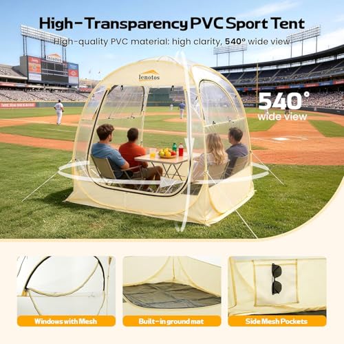 Lenotos Pop Up Sports Tent, Instant Clear Bubble Tent, with Removable Top Cover, Outdoor All Weather Shelter, for Watching Sports, Cheering, Fishing and Camping (50" L x 50" W x 62" H) - image 2