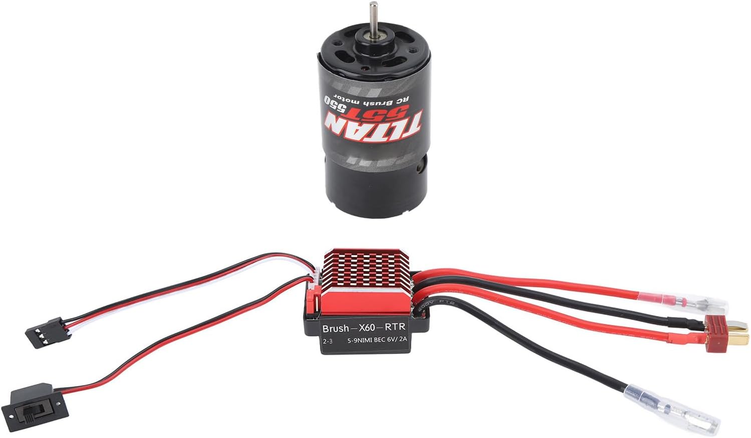 RC Brushed Motor ESC Set,55T 550 Brushed Motor and 60A Brushed ESC Combo for Axial Tractor Truck Trailer 1/10 RC Car