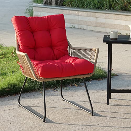 Tiita Outdoor/Indoor Seat/Back Chair Cushion With Ties All Weather Chair Cushion Lounge Chair Cushions Deep Seat Patio Cushions Wicker Seat Cushion For Outdoor Furniture （Red, 42X21 Inch） #TOP4