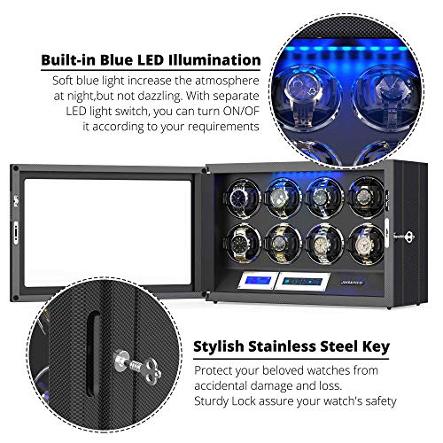 Watch Winder, Piano Finish With Adjustable [Upgraded] Watch Pillows, 8 Winding Spaces Watch Winders For Automatic Watches, Built-In Illumination #TOP2