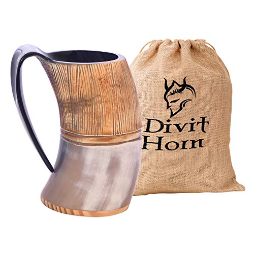Divit Horn Auténtica Jarra Vikinga en Forma de para Beber | auténtico Jarro de Cerveza Medieval en Forma de Cuerno | Capacidad de 24 oz (700 ml) | La Jarra/jarro en Forma de Cuerno (Jarl, Polished)