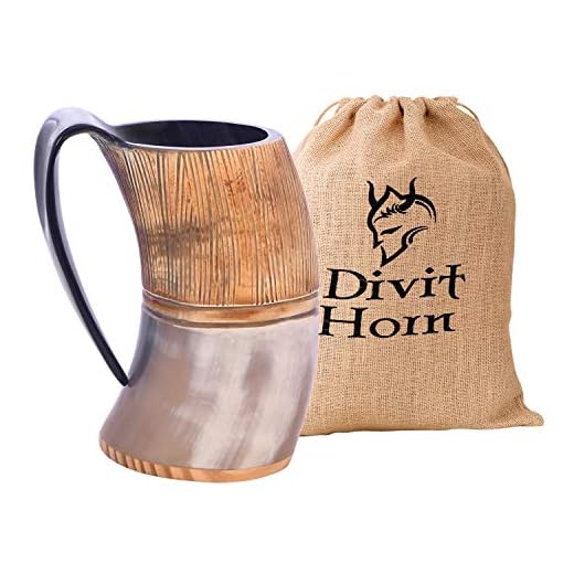 Divit Horn Auténtica Jarra Vikinga en Forma de para Beber | auténtico Jarro de Cerveza Medieval en Forma de Cuerno | Capacidad de 24 oz (700 ml) | La Jarra/jarro en Forma de Cuerno (Jarl, Polished)
