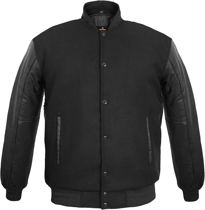 Men's Varsity Jacket Genuine Leather Sleeve and Wool Blend Letterman