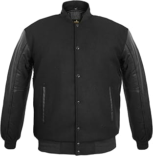 Men's Varsity Jacket Genuine Leather Sleeve and Wool Blend Letterman Boys College Varsity Jackets XXS-5XL