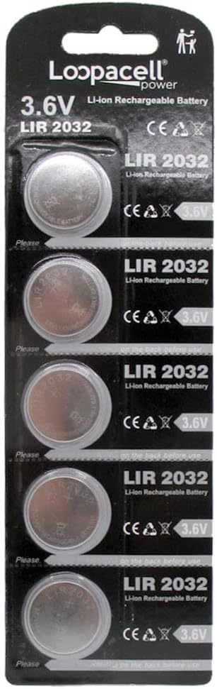My Battery Supplier 5 Loopacell LIR2032 Lithium Rechargeable 3.6V Coin Cell Batteries