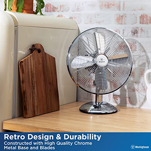 Westinghouse 12" Lightweight Small Vintage Metal Fan With 75° Oscillation And 3 Speeds - Ideal Fan For Desk, Office, Bedroom, Or Retro Room Decor #TOP1