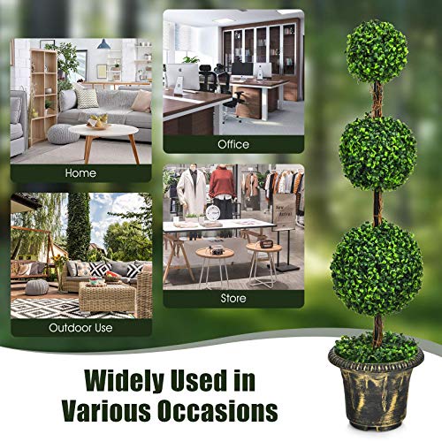 Goplus 4 Ft Artificial Boxwood Topiary Tree, Fake Greenery Plants Ball Tree, Leaves & Cement-Filled Plastic Flower Pot Decorative Trees For Home Office Indoor Outdoor #TOP7