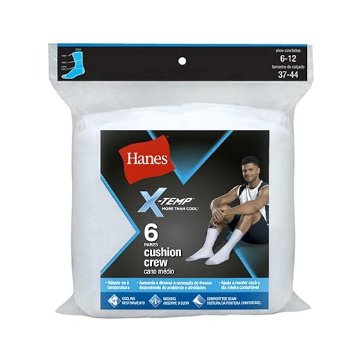 Kit 6 Pares de Meia Esportiva, Hanes, Adulto Unissex