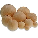  Roh-Holzkugeln Buche 40mm, mit Bohrung Loch-Ø 8mm, zum Basteln, 34 Stück