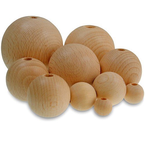 Bolas de madera cruda de haya, 60 mm, con agujero - ø 10 mm, para manualidades, 10 unidades Cover