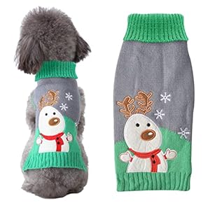 SKXEO Christmas Dog Jumper Snowflake Reindeer Pattern – Soft Classic Pet Sweater Warm Cat Dog Apparel, Knitwear Pet Winter Clothes Xmas Outfits(Gray Green Reindeer,S)