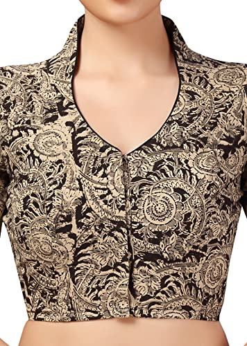 Image of Studio Shringaar Women Cotton Kalamkari Printed with Elbow Length Sleeves Readymade Saree Blouse