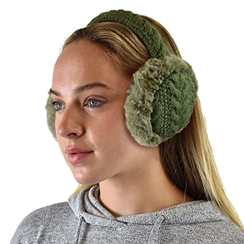 C.c Soft Winter Warm Adjustable Headband Ear Warmer Earmuffs, Olive #TOP1