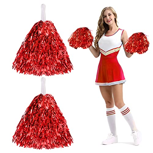 CAINCAY Cheerleader Pompons, 2 Stück Metal Foil Cheerleading Pompons, Cheerleader Pompons mit Griffen Cheer Poms für Ballspiele Tänze Karnevalspartys Cover