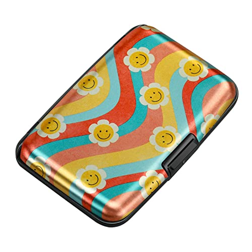 Image of Elfish Mini RFID Aluminum Wallet Credit Cards Holder Business Card Case Metal ID Case for Men Women, Smile Flower