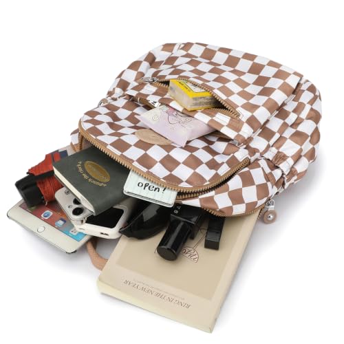 Image of Tanweibago Mini Nylon Women Backpacks,11L Small Ladies backpacks Casual Lightweight Women Shopping Travel Daypack (Checkered Brown)