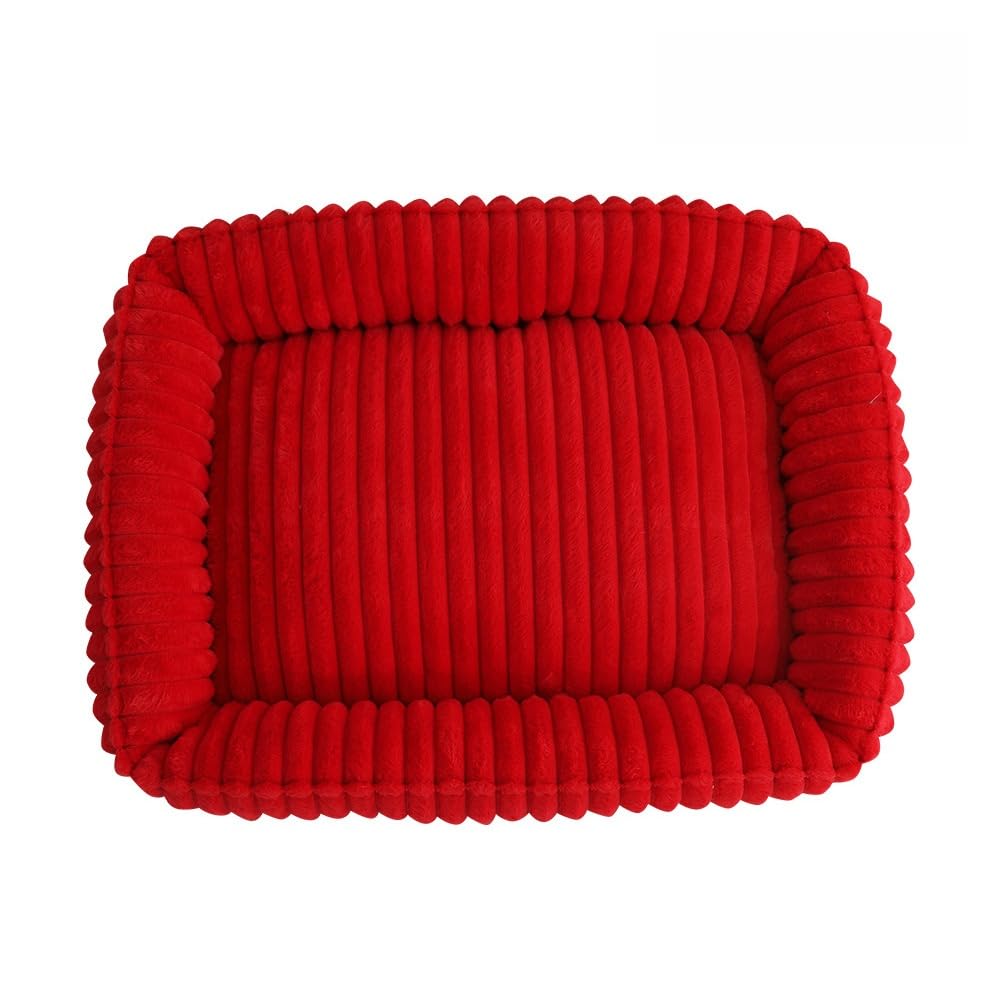 Odot Striped Plush Dog Bed Rectangular Pet Bed for Dogs Cats, Soft Comfort Fluffy Plush Pet Cushion Small Medium for Indoor Calming Puppy Kitten Washable with Anti-Slip Bottom (Red,M 60x50cm)