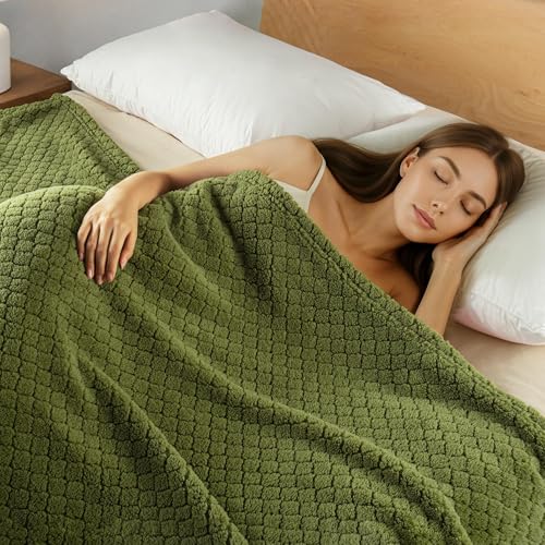 Exclusivo Mezcla Manta Throw Soft Fleece para Sofá, Verde Oliva miniatura 2