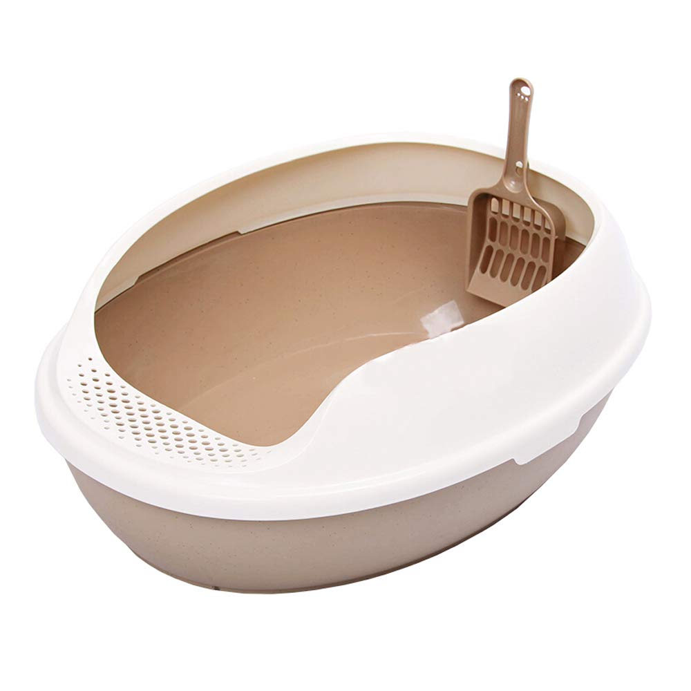 Open Top Cat Litter Box Pan Large Rimmed High Sides PP Plastic Kitty Litter Box with Scoop, Easy to Clean
