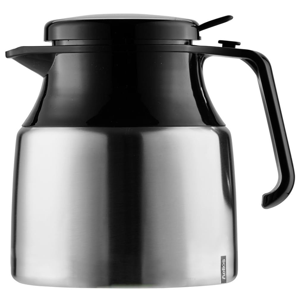 Helios Mondial Push Isolierkanne 1,3 L - 6h heiß – Geeignet für Kaffee und Tee – Bruchsicher – Einhandbedienung – Teebeutelhalterung, Matt